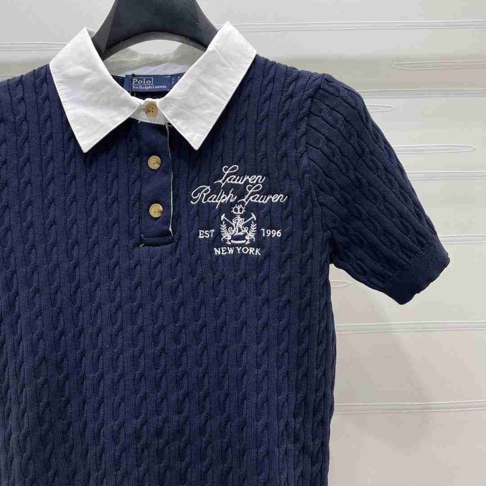 Polo Ralph Lauren Navy Cable Knit Embroidered New York Logo Knit Polo - Picture 5 of 8